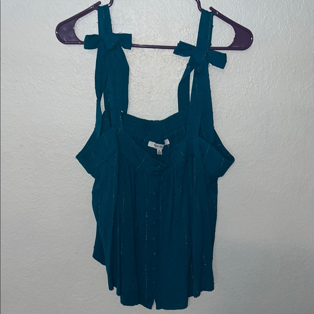 Teal Sleeveless Top with Bow Straps